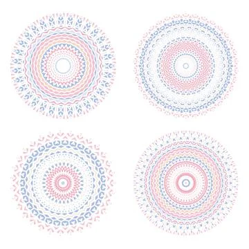 Vector graphic of color mandala circles. Round ornate shapes. Geometric Stock Illustration