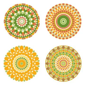 Vector graphic of color mandala circles. Round ornate shapes. Geometric Stock-Illustration