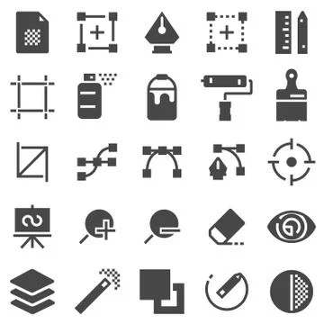 Vector graphic design, creative package, stationary, software icons set イラスト素材