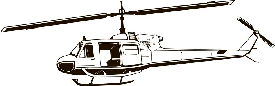 Vector graphic drawing of helicopter, monogram, period of the Vietnam War, is Illustrazione stock