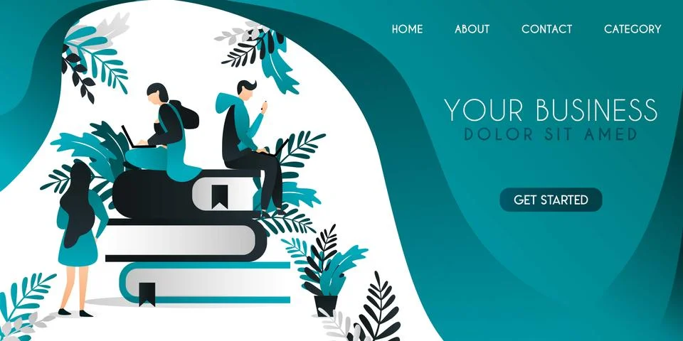 Vector graphic elements. Group of people who are gathering several books but  Stock Illustration