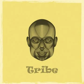 Vector graphic evgraved illustration of a black african tribe man face Stock Illustration