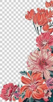 Vector graphic is featuring floral cluster bordering right edge on transparent Stock Illustration