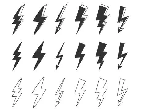Vector graphic of flat thunder and bolt lighting flash icons set vector on white Stock Illustration