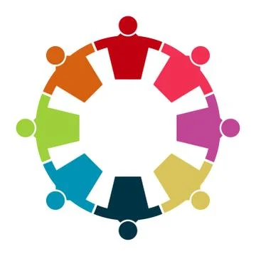 Vector graphic group connection logo.Eight people in the circle.logo team wor Stock Illustration