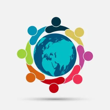 Vector graphic group connection logo.Eight people in the circle.logo team wor Stock Illustration