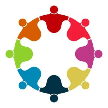 Vector graphic group connection logo.Eight people in the circle.logo team wor Stock Illustration