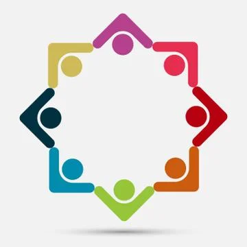 Vector graphic group connection logo.Eight people in the circle.logo team wor Stock Illustration