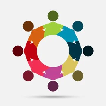 Vector graphic group connection logo.Eight people in the circle.logo team wor Stock Illustration