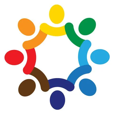 Vector graphic group connection logo.Eight people in the circle.logo team wor Stock Illustration