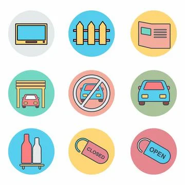 Vector Graphic of Hotel and Restaurant Set Icon Part 6 - Color Mate Style Stock Illustration