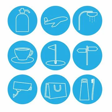 Vector Graphic of - Hotel and Restaurant Set Icon Part 1 - Blue Monochrome St Stock Illustration