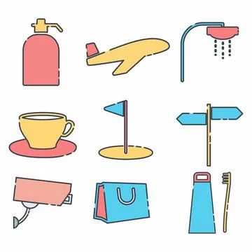 Vector Graphic of - Hotel and Restaurant Set Icon Part 1 - Line Cut Style Stock Illustration