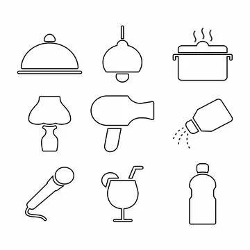 Vector Graphic of - Hotel and Restaurant Set Icon Part 2 - Line Style Stock Illustration