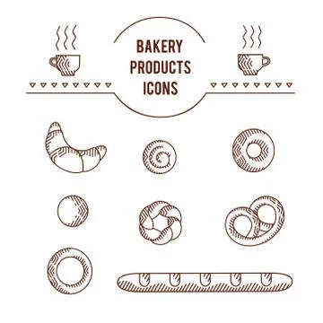 Vector graphic icon set of bakery products Stock Illustration