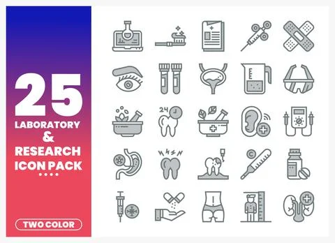 Vector graphic icons for laboratory and research use with medical elements Stock Illustration