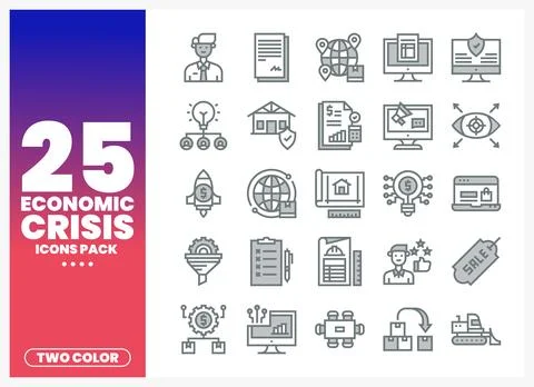 Vector graphic icons representing economic crisis and financial issues Stock Illustration