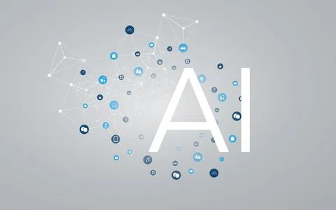 A vector graphic illustrating AI controlled IoT connectivity. A polygonal n.. Stock Illustration