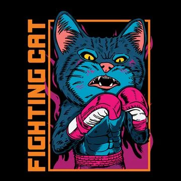 Vector graphic Illustration cat boxer cartoon with vintage retro street boxing Stock Illustration
