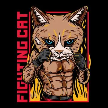 Vector graphic Illustration cat fighter cartoon vintage retro street martial art Stock Illustration