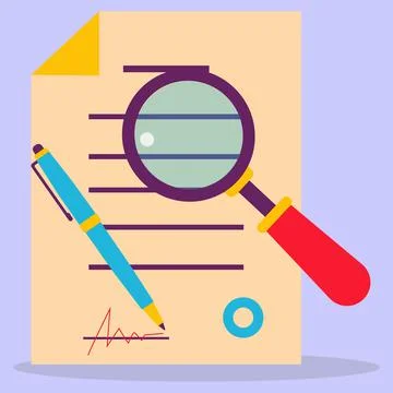 Vector graphic illustration of a document and a search loop. Stock Illustration