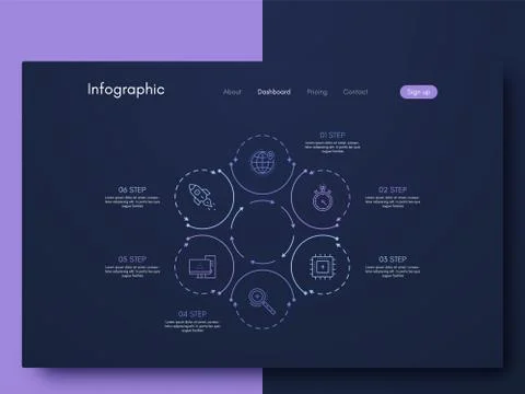 Vector graphic infographics. Template for creating mobile applications, workf Illustrazione stock