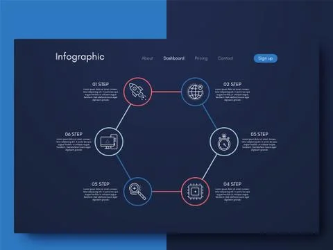 Vector graphic infographics. Template for creating mobile applications, workf Illustrazione stock