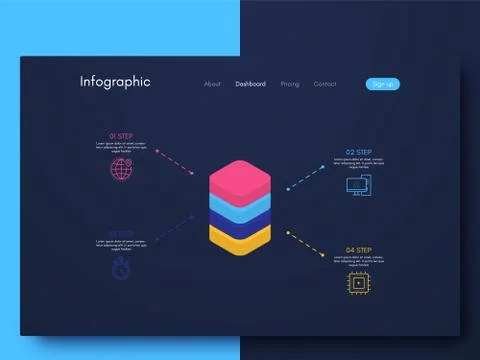 Vector graphic infographics. Template for creating mobile applications, workf Illustrazione stock