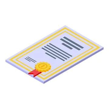 Vector graphic of an isometric diploma with seal, depicting achievement and Illustrazione stock