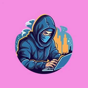 Vector graphic of man wearing mask working on laptop Stock Illustration
