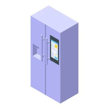 Vector graphic of a modern smart fridge with digital display, isolated on white Illustrazione stock