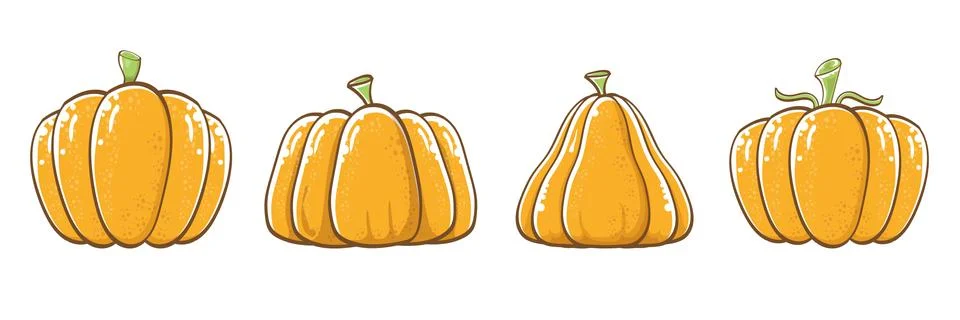 Vector graphic orange pumpkins set isolated on white horizontal banner Stock Illustration