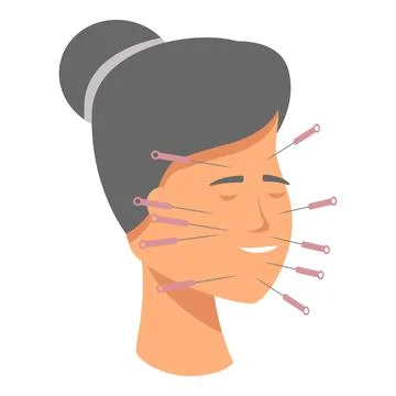 Vector graphic of a person undergoing acupuncture with multiple needles on face Stock Illustration