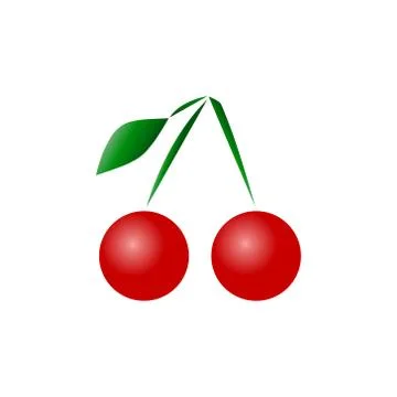 Vector graphic of red cherry on green stem on white background Stock Illustration