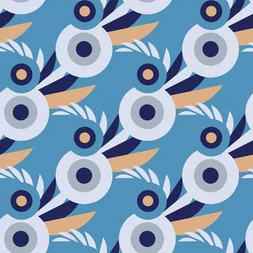 Vector graphic seamless pattern. Circles and swirls on a blue background. Illustrazione stock