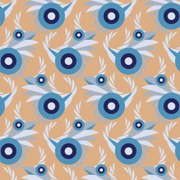 Vector graphic seamless pattern. Circles and swirls on a beige background Stock Illustration