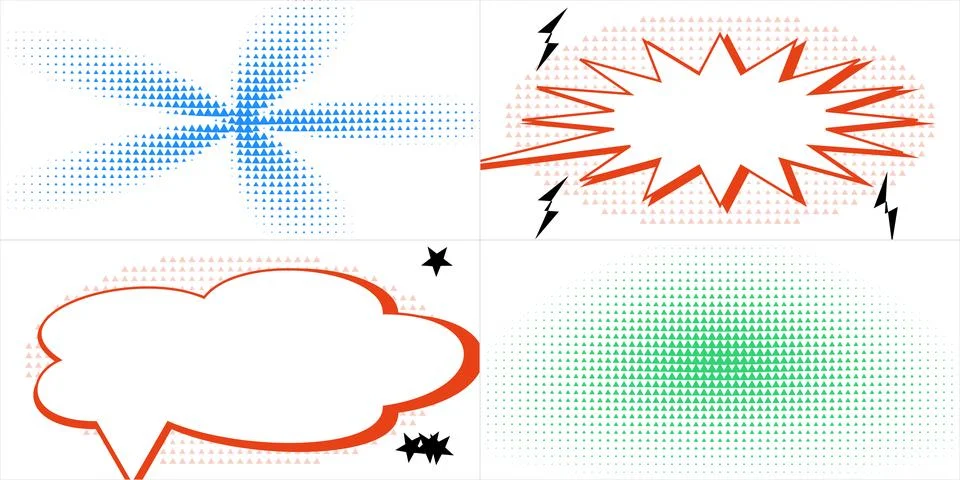 Vector Graphic Set of Colorful Comic Book Style Speech Bubbles and Action E.. Illustrazione stock