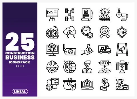Vector graphic set of construction business icons with linear design on a w.. Stock Illustration