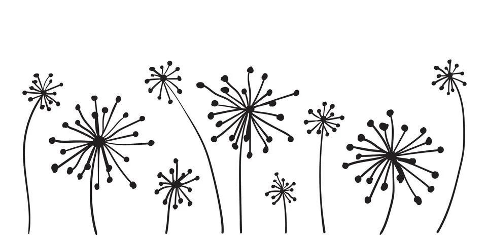 Vector graphic with set of dandelions Stock Illustration