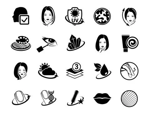 Vector graphic set. Icons, minimal design. Beauty. Attributes of beauty for w Stock Illustration