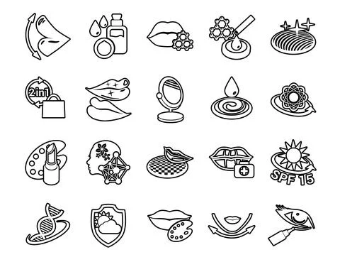 Vector graphic set. Icons, minimal design. Beauty. Attributes of beauty for m Stock Illustration