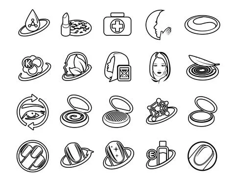 Vector graphic set. Icons, minimal design. Beauty. Attributes of beauty for m Stock Illustration