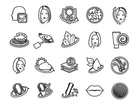 Vector graphic set. Icons, minimal design. Beauty. Attributes of beauty for m Stock Illustration