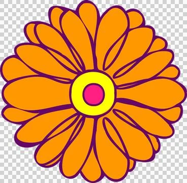 Vector graphic is showing orange flower petals, yellow ring and pink core on Stock Illustration