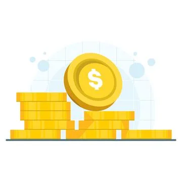 Vector graphic showing a stack of coins with a single gold coin standing above Stock Illustration
