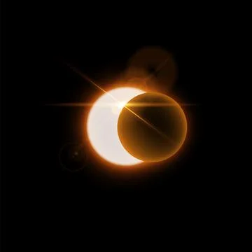 Vector graphic of solar or lunar eclipse. Phase with glowing yellow light rays 스톡 일러스트