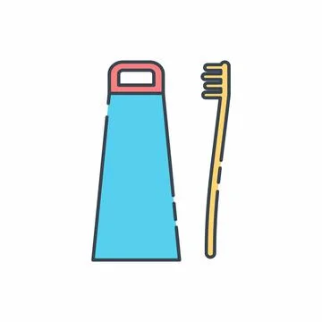 Vector Graphic of - Toothbrush and Toothpaste - Line Cut Style Stock Illustration