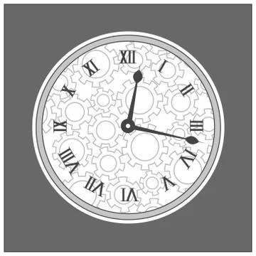 Vector. Graphic tower style clock with roman numbers. Time. Isolated Stock Illustration