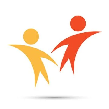 Vector graphic two happy people in a round colorful logo.icon team work,Vecto Stock Illustration
