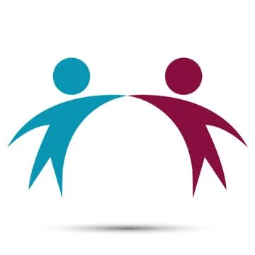 Vector graphic two happy people in a round colorful logo.icon team work,Vecto Stock Illustration